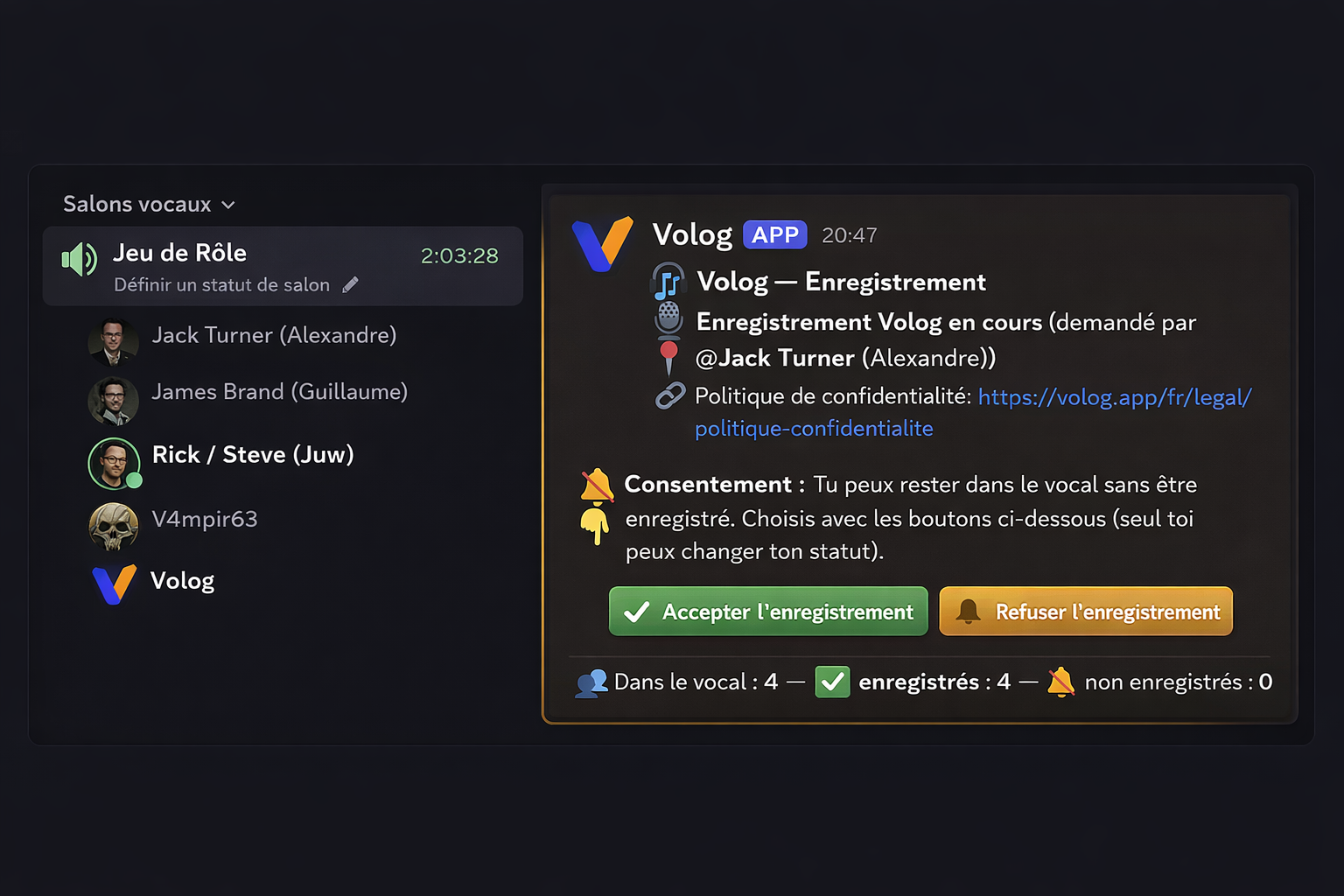 VoLog Discord bot preview