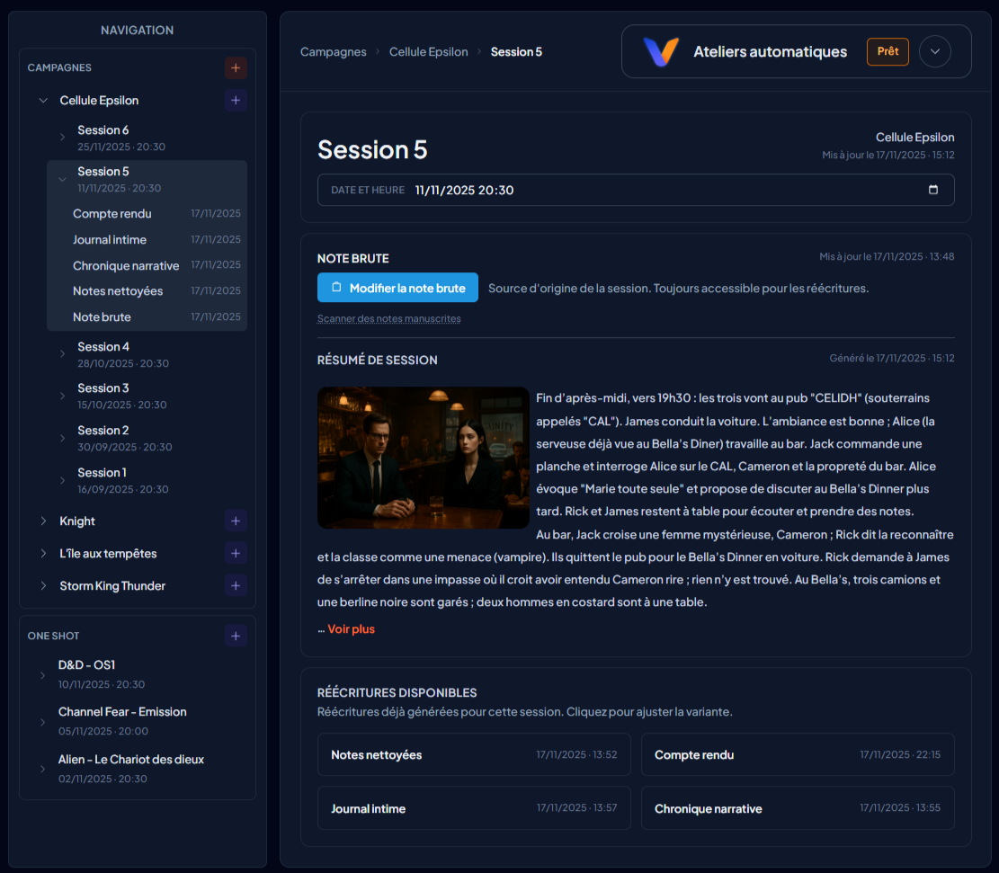 Carnet VoLog ouvert sur une table de jeu lumineuse