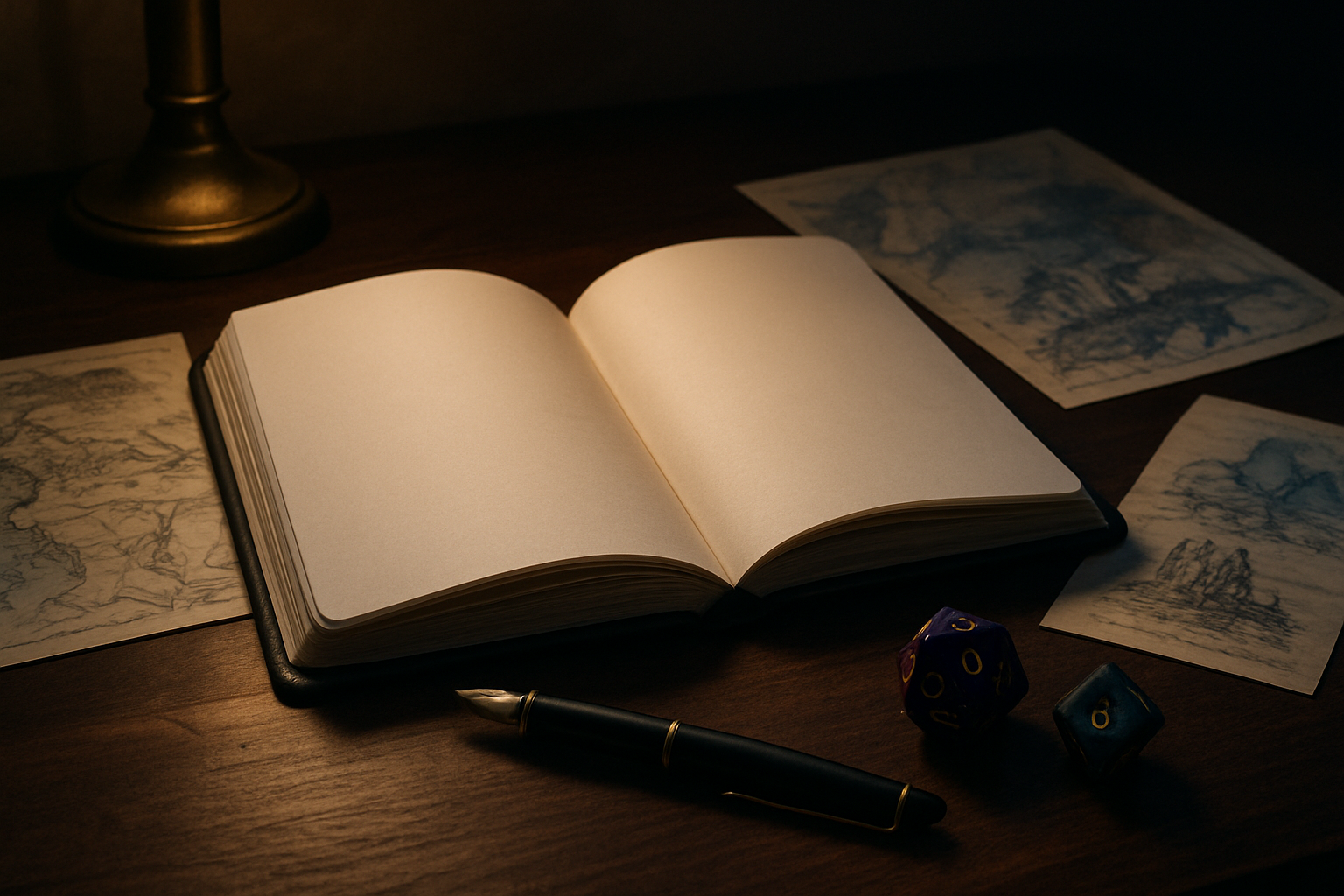 Game table glowing beneath a luminous journal.
